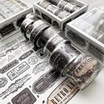 Set di 8 rotoli/scatola di nastri in PET trasparente stile antico per journaling 3 cm x 2+2 cm x 2+1,5 cm x 4 (modello badge)