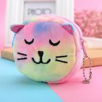 Mini borsa portatile colorata rotonda in peluche portamonete con rossetto e cavo dati, stile: Kitten