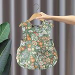 Bavaglini estivi senza maniche per bambini, vestiti reversibili per mangiare fiori, stile: fiore verde (taglia: 100)