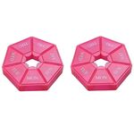 2 pezzi Portapillole settimanale portatile trasparente a prova di umidità con 7 griglie (rosa)