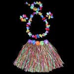Costume da spettacolo di hula di Halloween da 30 cm, decorazione per feste hawaiane, colore: gonna di erba + ghirlanda colorata