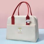 Borsa termica portatile ispessita per il pranzo Borsa Bento impermeabile di grande capacità con distintivo (beige)