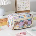 Borsa per cancelleria multistrato impermeabile di grande capacità, astuccio per matite in PVC trasparente (orso e partner)