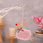 Decorazioni per feste a forma di alce in peluche in legno per albero di Natale (rosa)