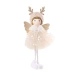 Ciondolo albero di Natale con perline, sari, angelo, ragazza, decorazione appesa, regalo per bambini, bambola carina (beige)