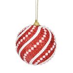 Decorazione per albero di Natale con pallina di Natale da 8 cm, con perle e paillettes, ornamento da appendere (rosso)