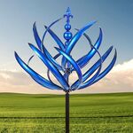 Mulino a vento in metallo e ferro, artigianato, giardinaggio all'aperto, fioriera decorativa da terra (blu)