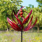 Mulino a vento in metallo e ferro, artigianato, giardinaggio all'aperto, fioriera decorativa da terra (rosso)