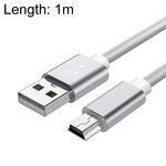 5 PCS Mini USB a USB A DATI / Cavo di carica intrecciato per MP3, Fotocamera, Dvr auto, Lunghezza: 1m (argento)