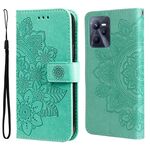 Per OPPO Realme C35 7-Petal Flowers Flowers Pattern Embossing Caso in pelle flip orizzontale (verde)