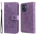 Per OPPO RENO7 SE 5G 7-petalo fiori Embossing Pattern Cassa in pelle flip orizzontale (viola chiaro)