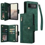 Per Google Pixel 6 Pro Rivet Fibbia 9 carte Tre fold cuoio custodia in pelle (verde)