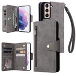 Per Samsung Galaxy S21+ Cannome di fibbia Rivet 9 Fold Case di telefono in pelle (grigio)