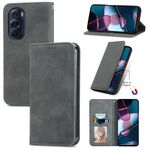 Per Motorola Edge X30 Retro Skin Feel Custodia in pelle flip orizzontale magnetica (grigio)