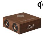 Q5A Orologio touch multifunzionale in legno Display Altoparlante Bluetooth con ricarica wireless, supporto TF Card e disco U e 3,5 mm AUX (noce)