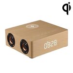 Q5A Orologio touch multifunzionale in legno Display con ricarica wireless Altoparlante Bluetooth, supporto TF Card e disco U e 3,5 mm AUX (legno giallo)