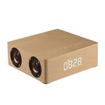 Altoparlante Bluetooth con display touch orologio multifunzionale in legno Q5C, supporto TF Card e disco U e AUX da 3,5 mm (legno giallo)
