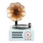T15 Petunia Retro Vinyl Record Player Multifunzione wireless Mini Bluetooth Audio (Blu)