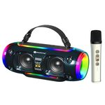 Nuovo altoparlante Bluetooth wireless portatile Rixing NR8806 Subwoofer colorato RGB da esterno, stile: microfono singolo (blu)
