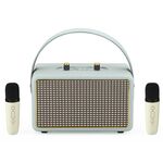 Altoparlante Bluetooth per karaoke portatile in legno con struttura in pelle, colore: grigio + doppio microfono