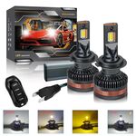 Lampadina per fari a LED per auto H7, 2 pezzi, 60 W, 8000 lm, 6000 K, tre colori, con telecomando