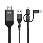 Cavo 3 in 1 Micro USB + USB-C / Type-C + 8 pin a HDMI HDTV (nero)