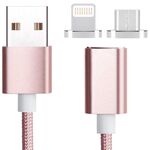 2 in 1 5 V 2A Micro USB & 8 PIN a USB 2.0 Cavo dati magnetico per tessitura, lunghezza del cavo: 1,2 m (rosa)