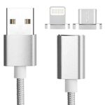 2 in 1 5 V 2A Micro USB & 8 PIN a USB 2.0 Cavo dati magnetico in stile tessitura, cavo: 1,2 m (argento)