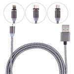 1,05m 8 pin + micro USB + USB-C / Type-C a USB Weave Data Sync di caricamento con indicatore LED