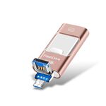 32 GB USB 3.0 + 8 pin + Mirco USB Android iPhone Computer Dual-use Metal Flash Drive (oro rosa)