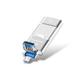 32 GB USB 3.0 + 8 pin + Mirco USB Android iPhone Computer Dual-use Metal Flash Drive (argento)