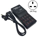 W-858 12A Caricabatteria da tavolo per dock di ricarica rapida USB a 12 porte AC100-240V, spina UK (nera)