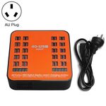 WLX-840 200W 40 porte Display digitale USB Stazione di ricarica intelligente AC100-240V, spina AU (nero + arancione)