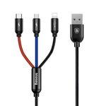 Baseus 3.5A Codice di ricarica rapida Colore Cavo intrecciato 3 in 1 Micro USB + 8 pin + Cavo di ricarica di tipo C, Lunghezza cavo: 1,2 m, Baseus 3.5A Codice di ricarica rapida Colore Cavo intrecciato 3 in 1 Micro USB + 8 pin + Cavo di ricarica di tipo C, Lunghezza cavo: 1,2 m
