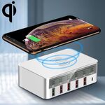 WLX-818F 6 in 1 10W QC3.0 Ricarica wireless + Caricatore USB-C / Type-C + 4 porte USB con schermo LCD intelligente, spina EU / AU
