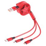 Cavo di ricarica per sincronizzazione dati retrattile da 1,2 m 3 in 1 da USB a USB-C / Type-C + 8 pin + Micro USB (rosso)