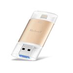 Richwell 3 in 1 16G Type-C + 8 pin + USB 3.0 doppia copertura in metallo disco flash push-pull con funzione OTG (oro)