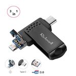 Richwell 3 in 1 32G Type-C + Micro USB + USB 3.0 Metal Flash Disk con funzione OTG (nero)