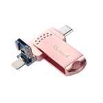 Richwell 16G Type-C + 8 pin + USB 3.0 disco flash push-pull in metallo con funzione OTG (oro rosa)