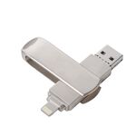 Richwell 3 in 1 64G Micro USB + 8 pin + USB 3.0 disco flash push-pull rotante in metallo con funzione OTG (argento)