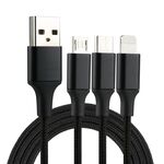 Cavo di ricarica in nylon intrecciato 2A 1,2 m 3 in 1 da USB a 8 pin e USB-C / Type-C e micro USB, 2A 1,2 m 3 in 1 USB a 8 pin e USB-C / Type-C e cavo di ricarica in tessuto di nylon micro USB (nero)