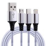 Cavo di ricarica in nylon intrecciato 2A 1,2 m 3 in 1 da USB a 8 pin e USB-C / Type-C e micro USB, 2A 1,2 m 3 in 1 USB a 8 pin e USB-C / Type-C e cavo di ricarica in tessuto di nylon micro USB