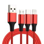 Cavo di ricarica in nylon intrecciato 2A 1,2 m 3 in 1 da USB a 8 pin e USB-C / Type-C e micro USB, 2A 1,2 m 3 in 1 USB a 8 pin e USB-C / Type-C e cavo di ricarica in tessuto di nylon micro USB (rosso)
