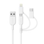 Anker 3 in 1 8 pin + micro USB + USB-C / Type-C Interfaccia Cavo di dati certificato MFI (White)