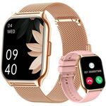 Smartwatch sportivo quadrato con doppio cinturino per monitoraggio della salute di ossigeno nel sangue/sonno/frequenza cardiaca (acciaio dorato + silicone rosa)