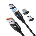 TOPK AM63 1m USB a 8 pin + USB-C / Type-C + Micro USB 3 in 1 Connettore metallico piatto magnetico Cavo dati di ricarica rapido magnetico intrecciato in nylon (nero)
