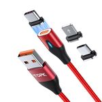 TOPK AM63 1m USB a 8 pin + USB-C / Type-C + Micro USB 3 in 1 Connettore in metallo magnetico piatto Cavo dati di ricarica rapido magnetico in nylon intrecciato (rosso)