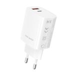 Rock T51 30W Type-C / USB-C + USB PD Dual Porte Caricatore di ricarica veloce Caricabatterie da viaggio Adattatore di alimentazione, spina UE (bianco)
