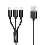 REMAX RC-131TH 1m 2.8A 3 in 1 Cavo di ricarica da USB a 8 pin e USB-C / Type-C e Micro USB (nero)