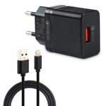 LZ-728 2 in 1 caricabatterie da viaggio con interfaccia USB QC 3.0 da 18 W + set di cavi dati da USB a 8 pin, spina europea, lunghezza cavo: 1 m (nero)